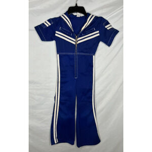 Mambro Kids Blue Jumpsuit Sailor Collar Cracker Jack Style Size 6 Vintage 1970s